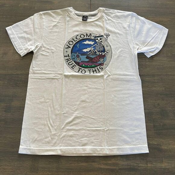 Y2K Volcom Skate Skeleton Skull "True To This" Graphic Tee Shirt Boy's Size XL - Picture 1 of 7